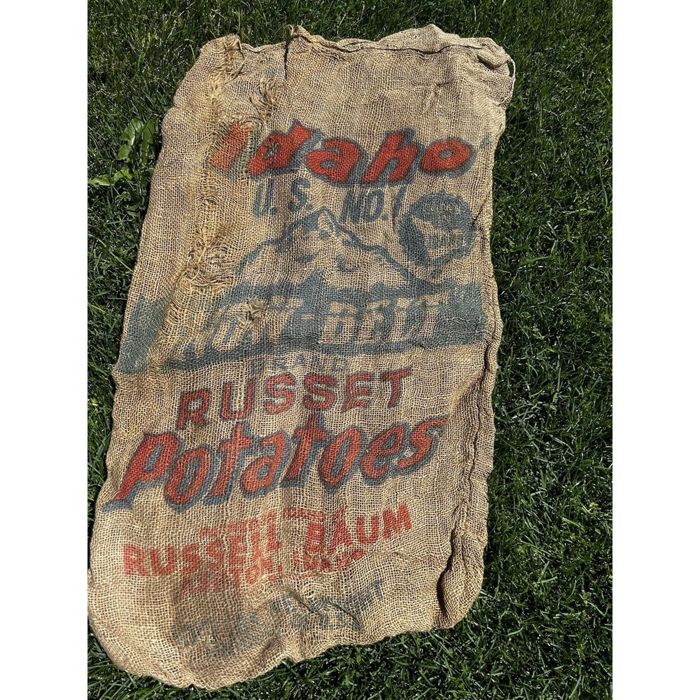 Vintage Idaho Russet Potatoes Burlap Feed Sack Idaho Falls Farm Grain Bag